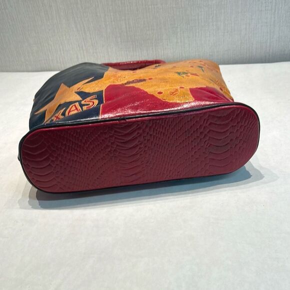 Vtg Texas Lone Star State Leather Handbag TX Flag Stamped Tooled Cities - Picture 7 of 10